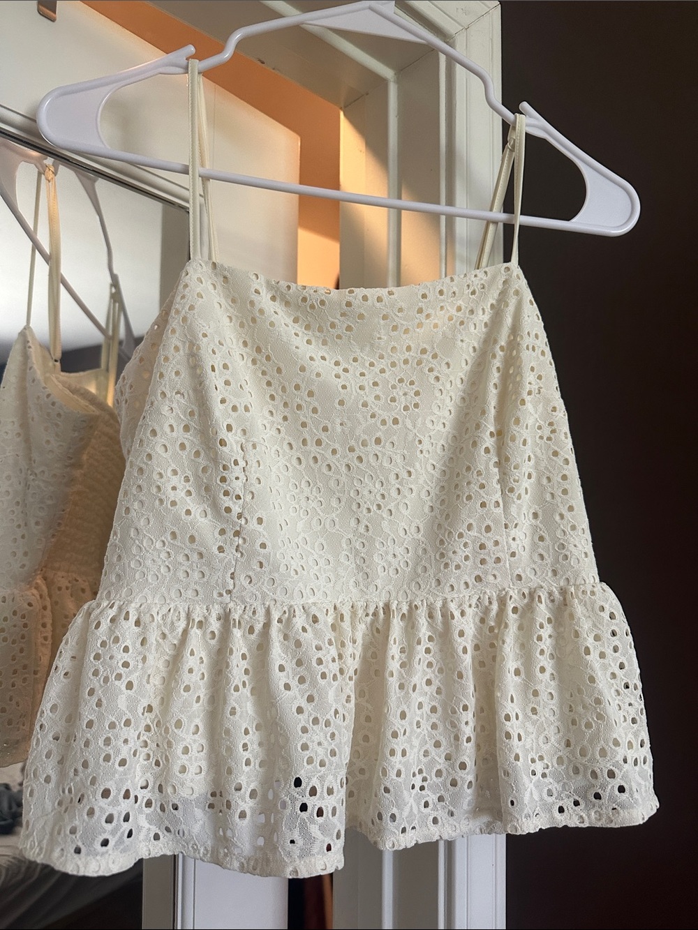 Cream Eyelet Ruffle tank